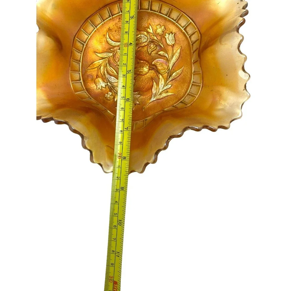Antique Carnival Glass Bowl Windflower‎ Marigold Ruffle Design